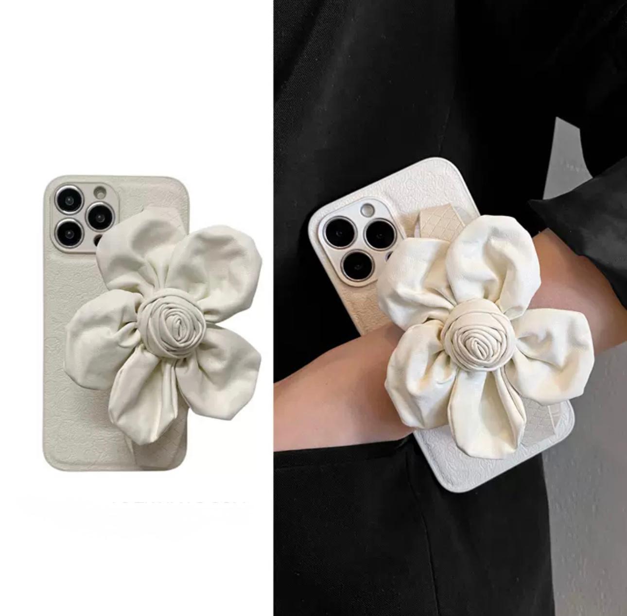 White rose case with hand strap for iphone