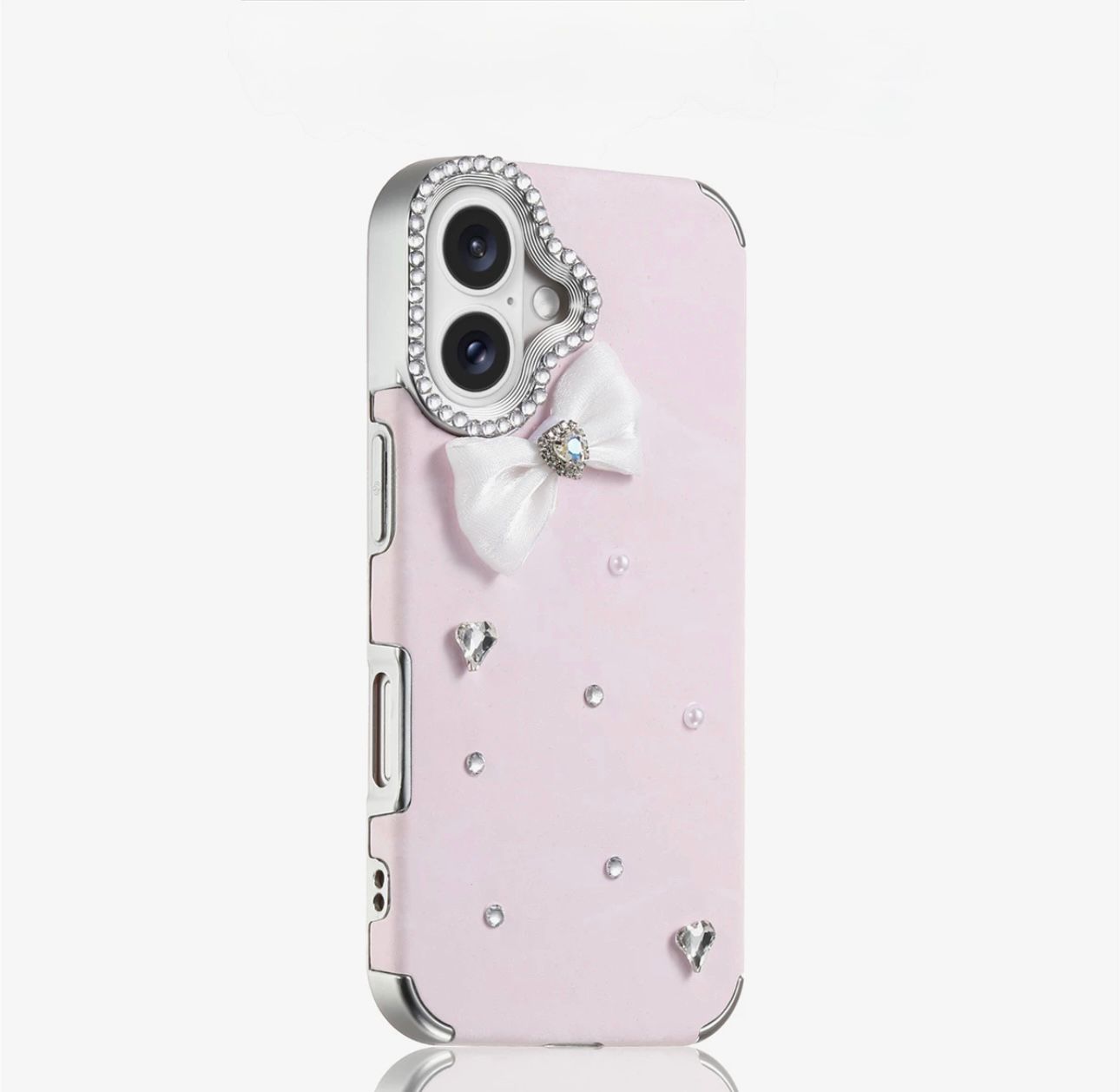 Pink Resindiamond case with dot bow resinstone for Iphones