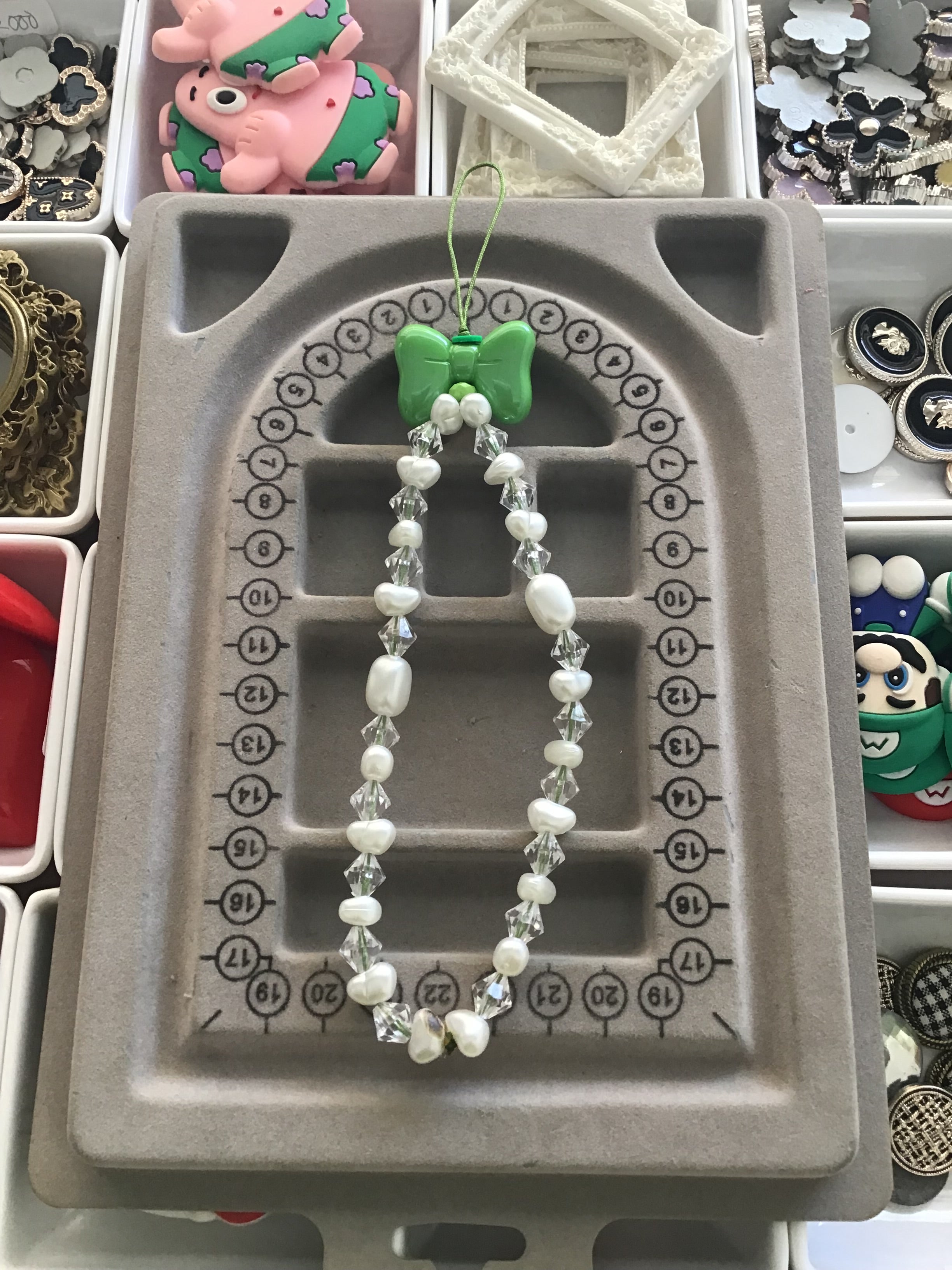 Green Bow Pearl Phone Charm