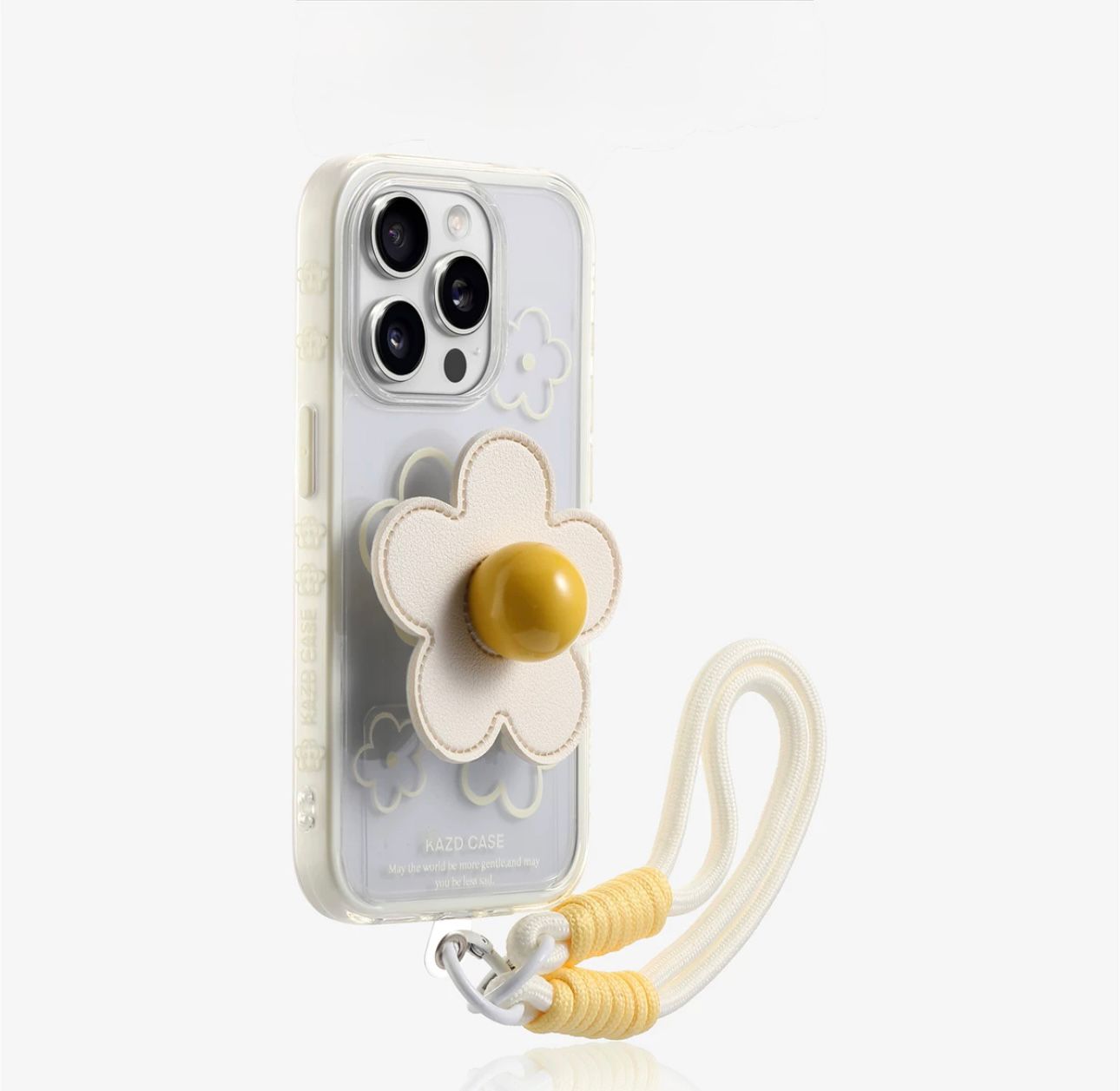 Transparent flower case with grip and charm for iPhones
