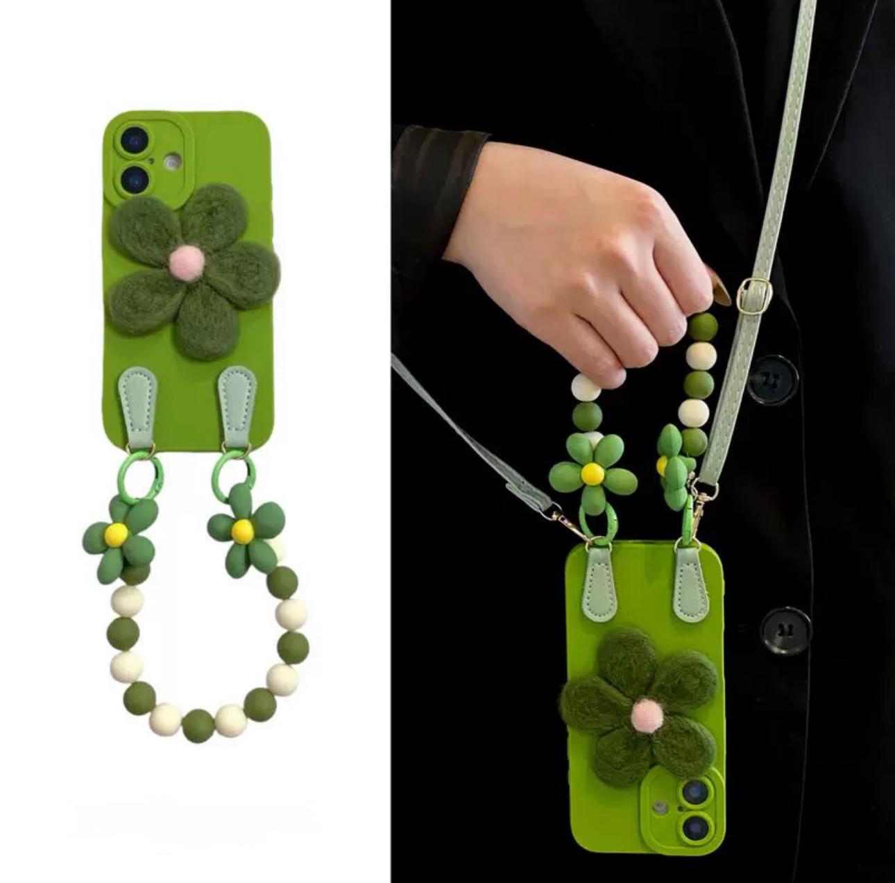 Green Silicone flower case with handholder for iphone