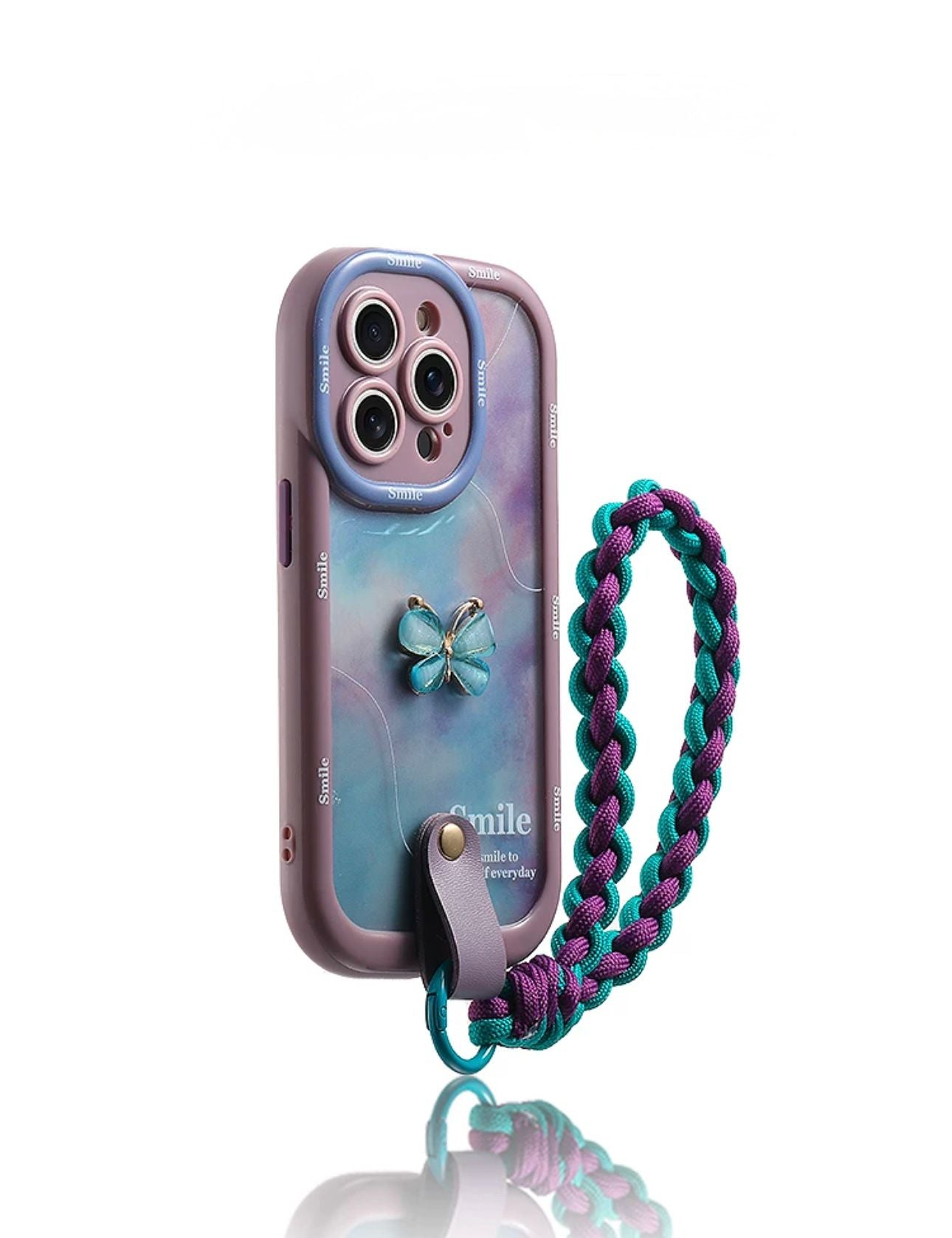silver smile case and dot butterfly with charm For Iphone