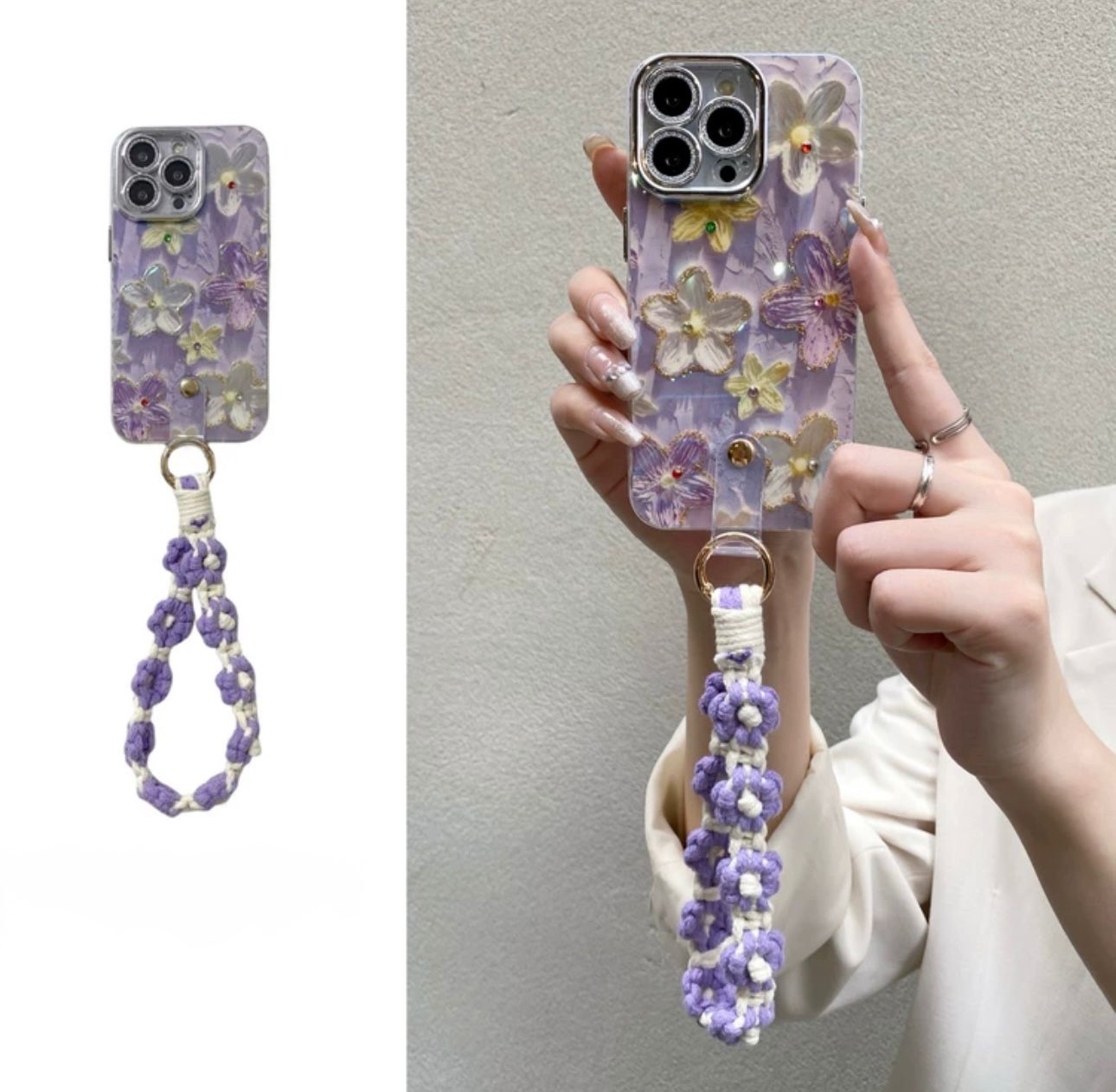 Claer Design flower case for with charm holder for iphone