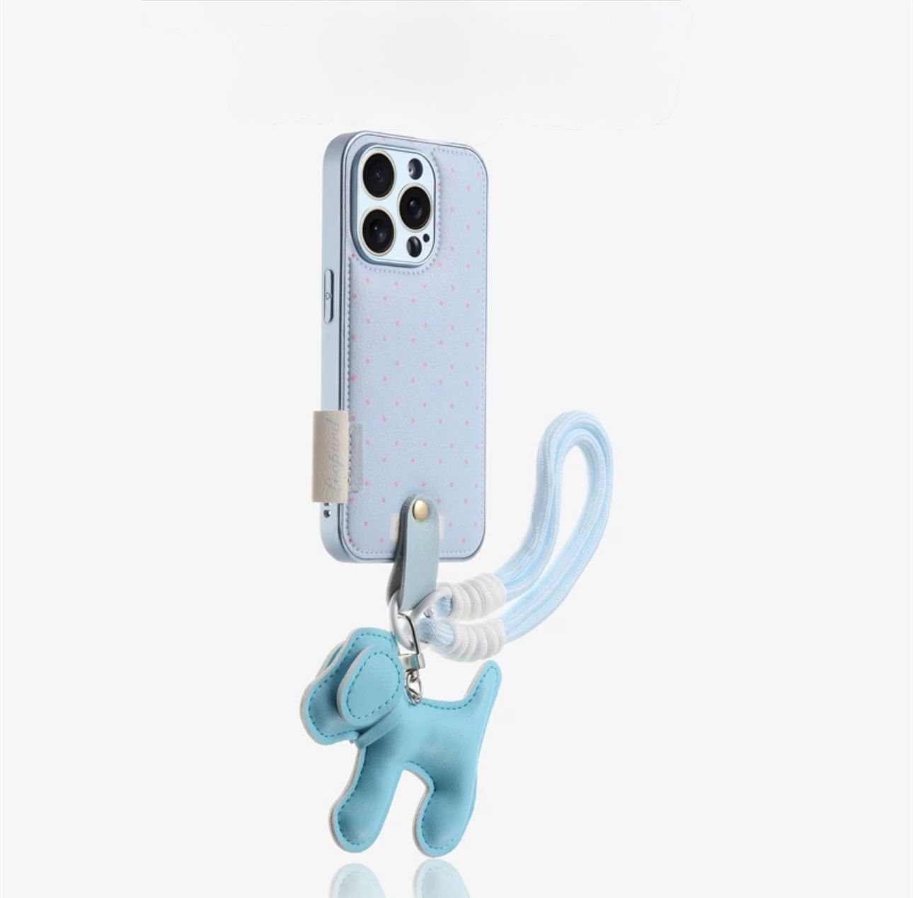Blue luxury fashion case with puppy charm for iPhones