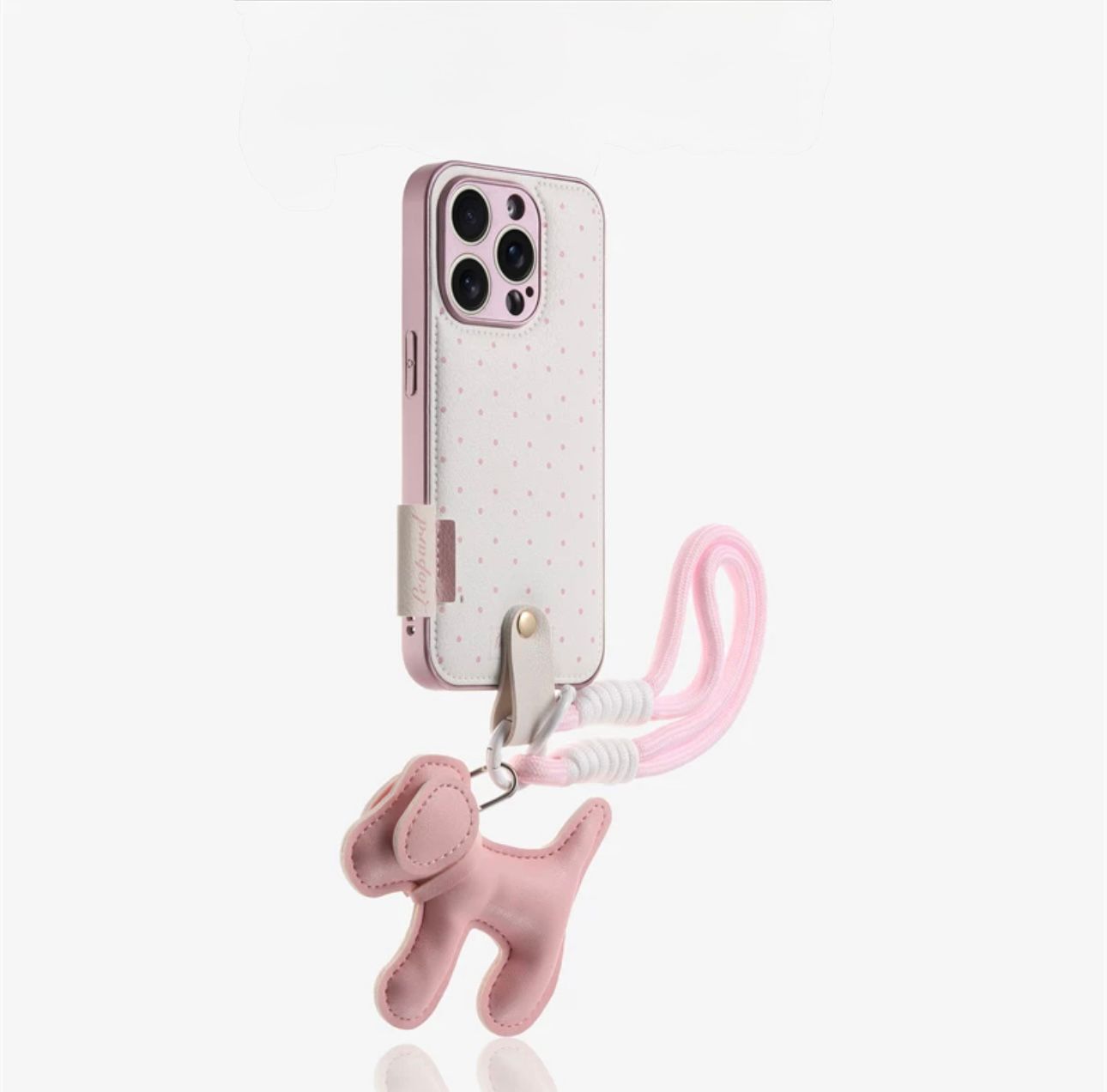 Pink luxury case with puppy charm for iPhones