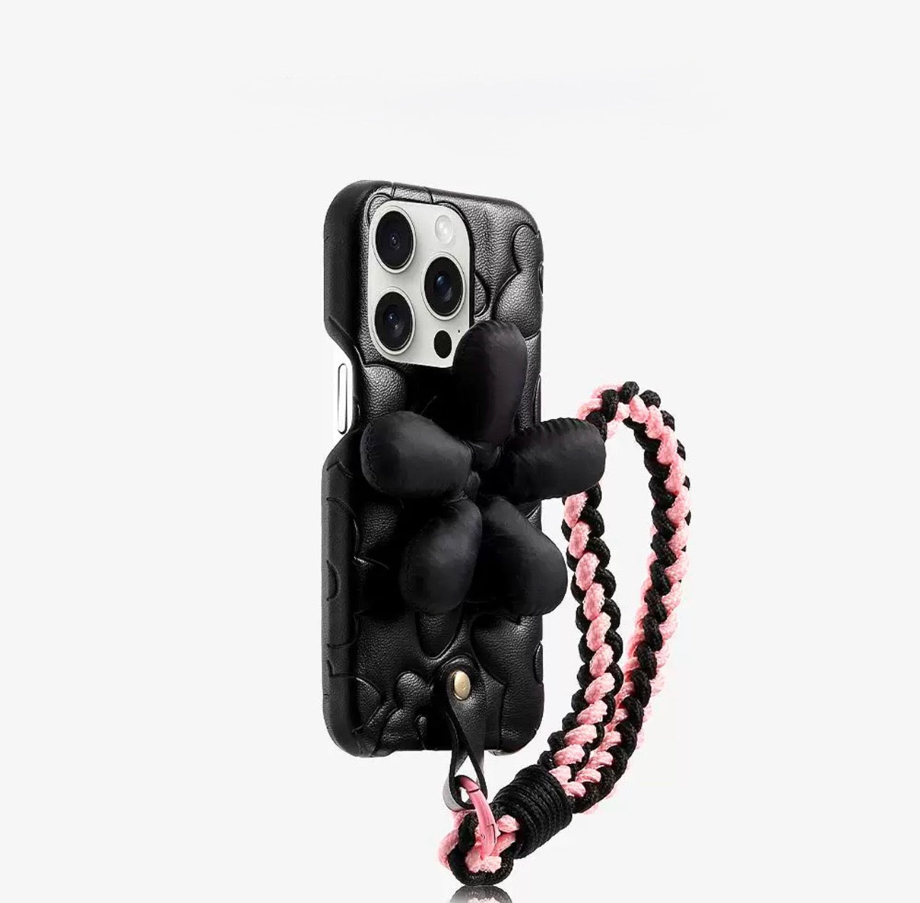 Black leather case with black floral grip For Iphones