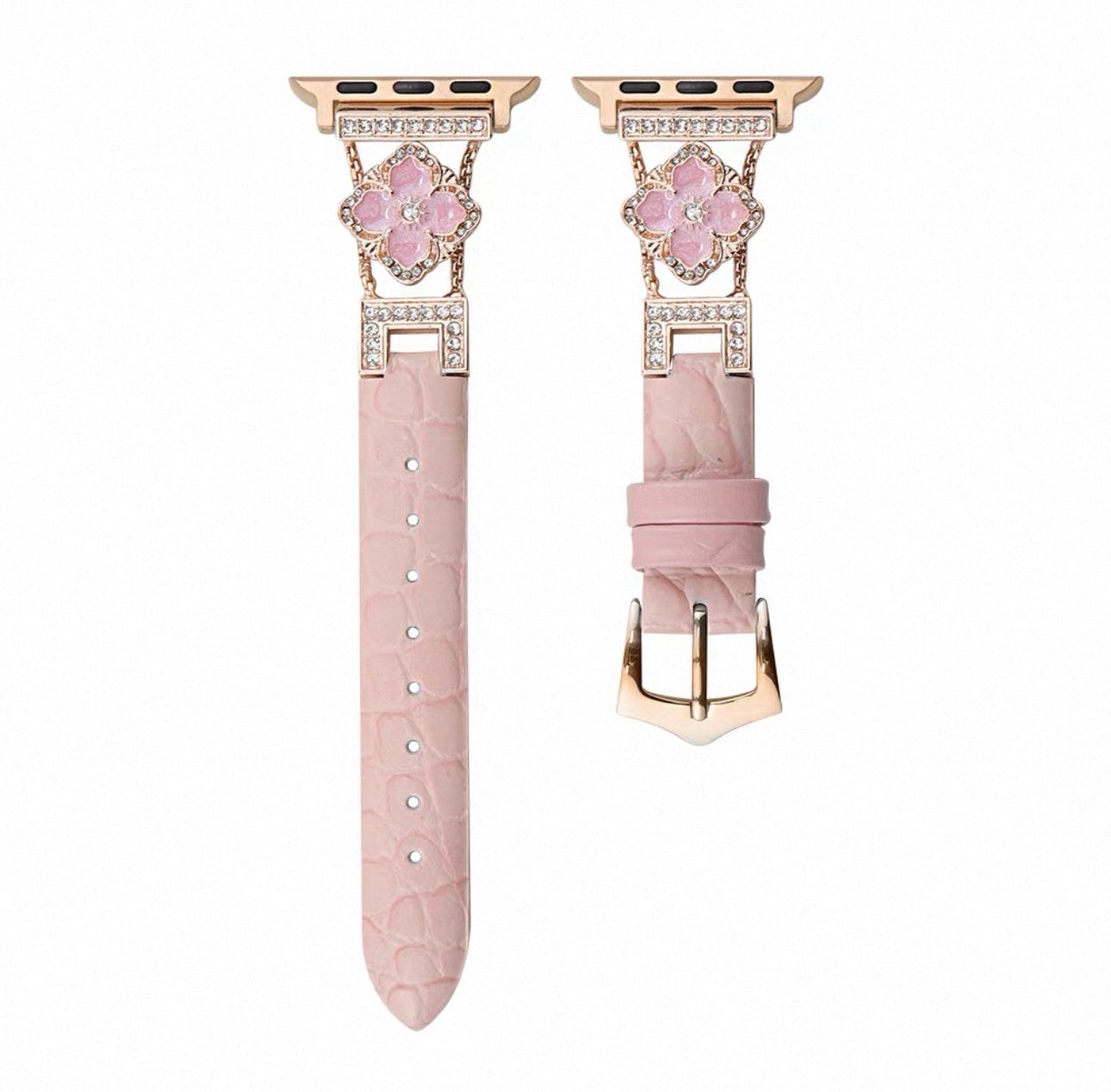 Luxury Croc Pattern Leather Smartwatch Band with Crystal Flower Design  Series 1–9 (Silver/Gold/Rose Gold)