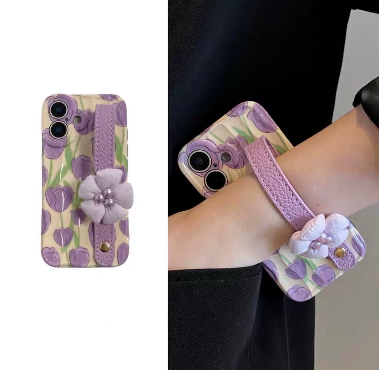 Pink Roses flower case with handstrap for iPhone