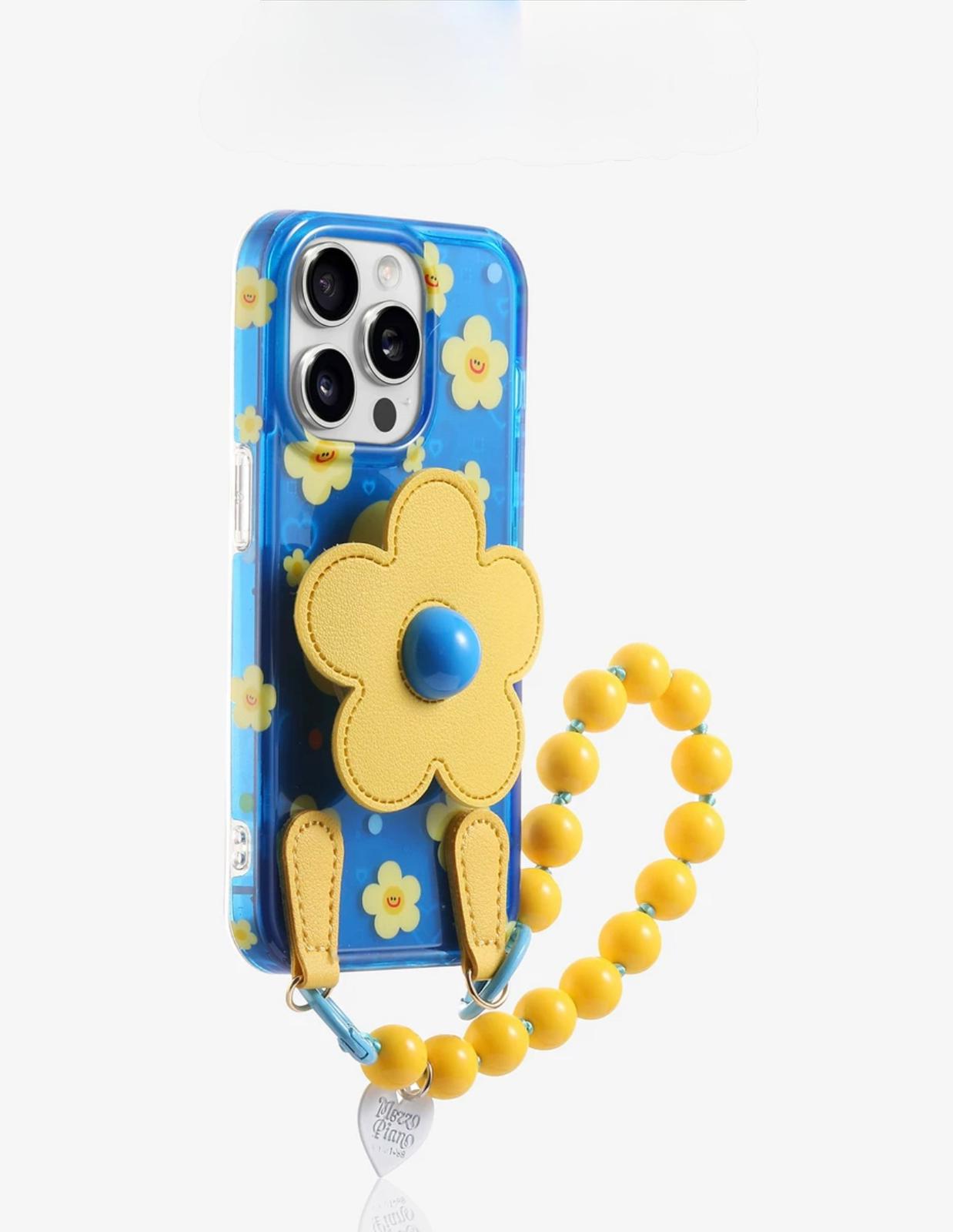 Lilac blue shock flower case with grip flower and charm for iphones