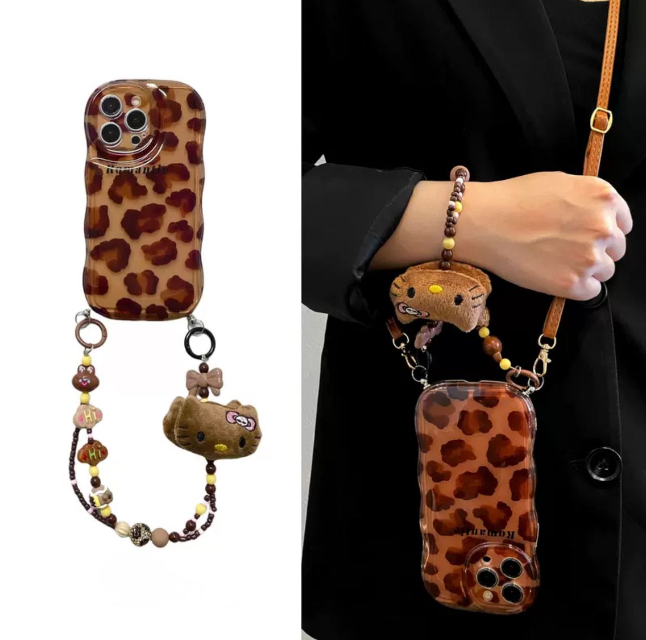 Transparent kitty case with hand crossbody for iphone