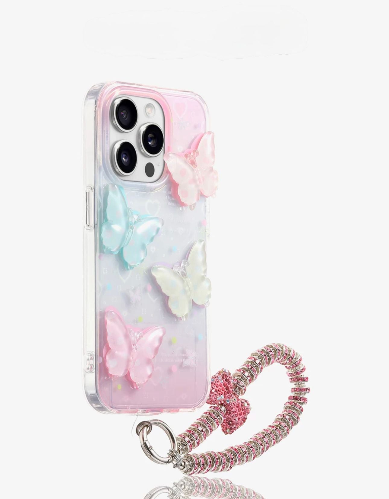 clear glitter butterfly case with charm For Iphones