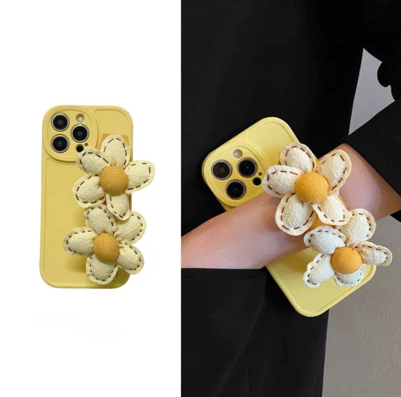 Amber yellow flower case with handle for iphone