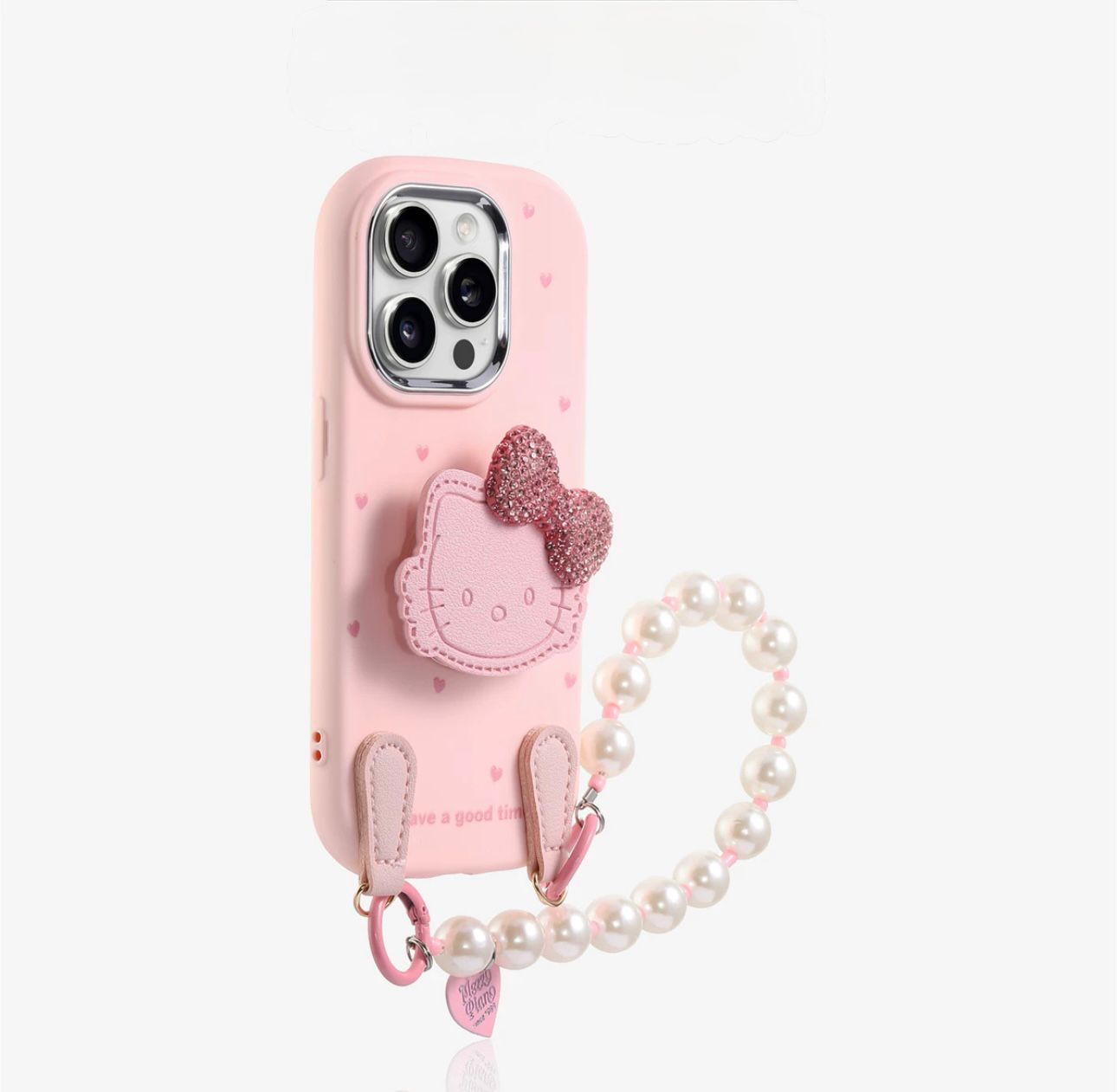 Pink Fashion case with kitty grip and charm for iPhones
