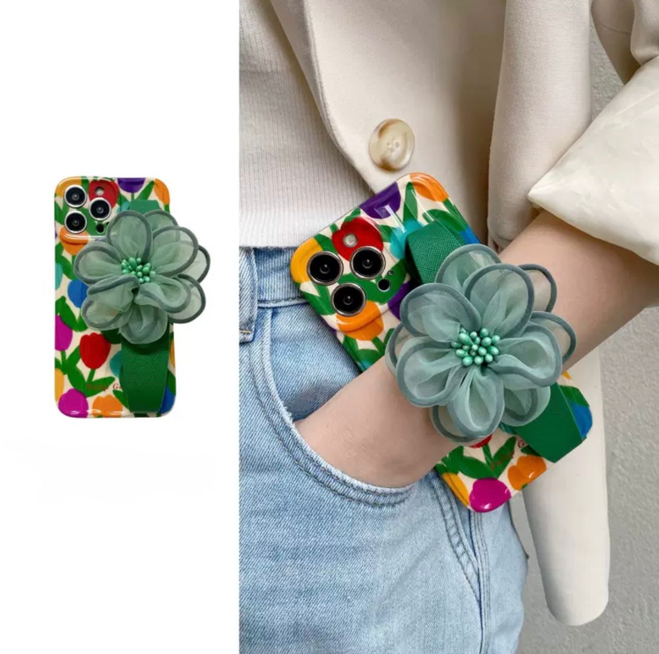 Flower case with handstrap for iphone