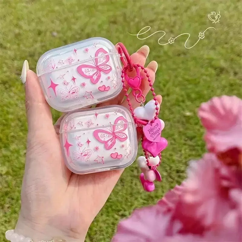 Pink Butterfly AirPods Case (with Keychain)