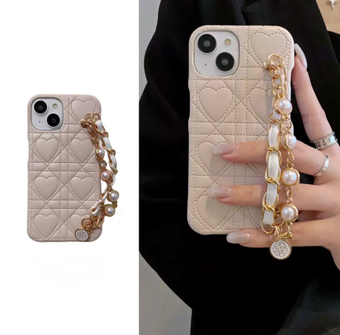 Heart design case with chain handle for iphone