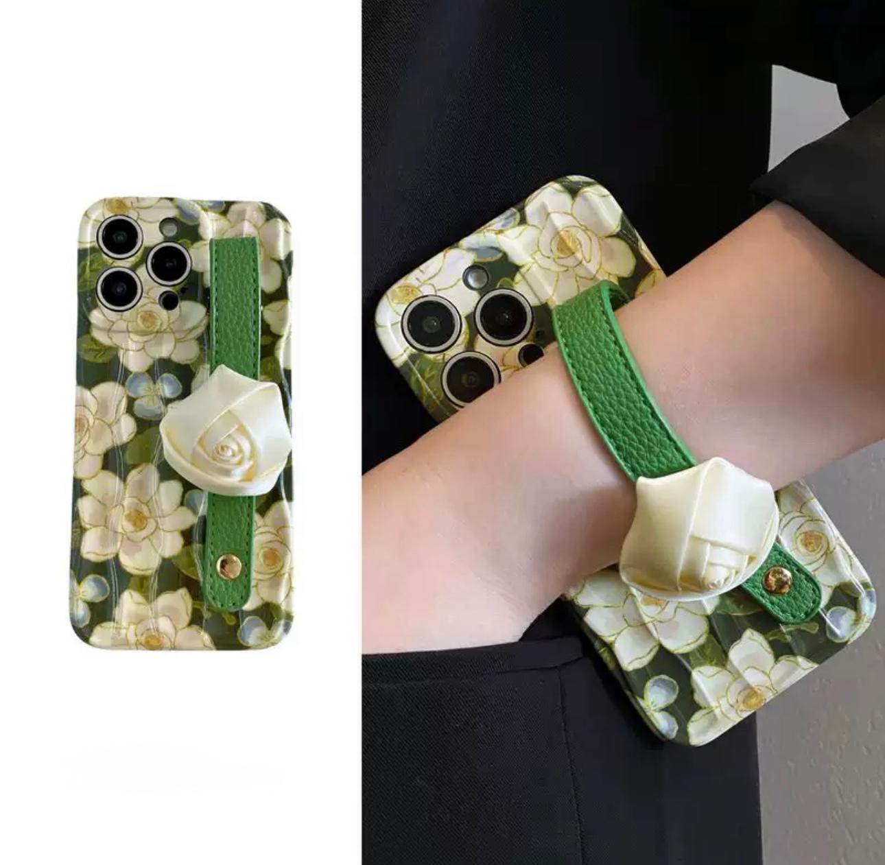 Daisy green case with hand strap for iPhone