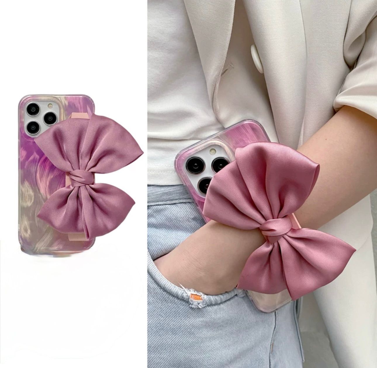Pink Beaucoup bow Case with hard strap for iPhone