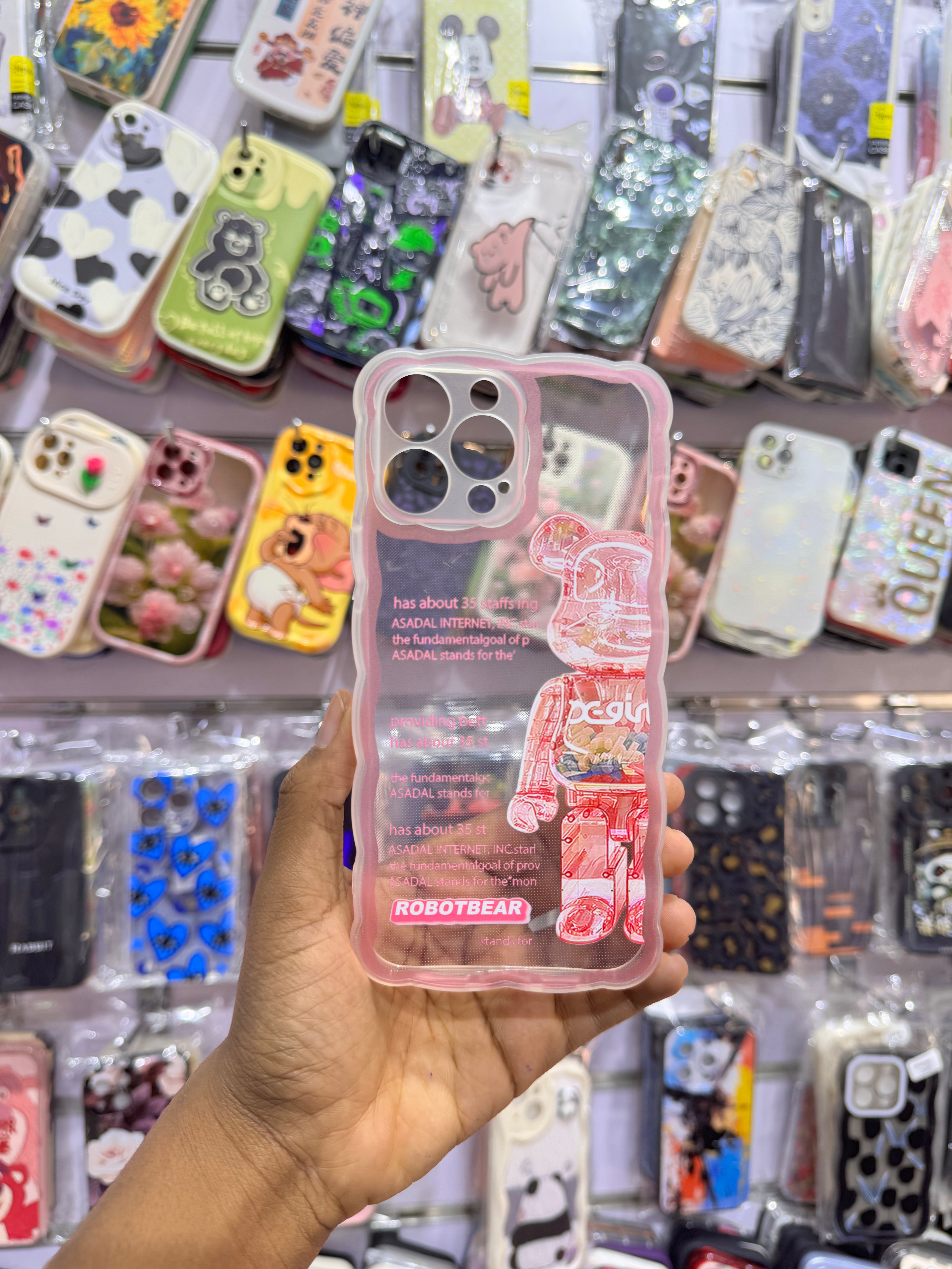 Transperent pink Robbot Bear Case For IPhones