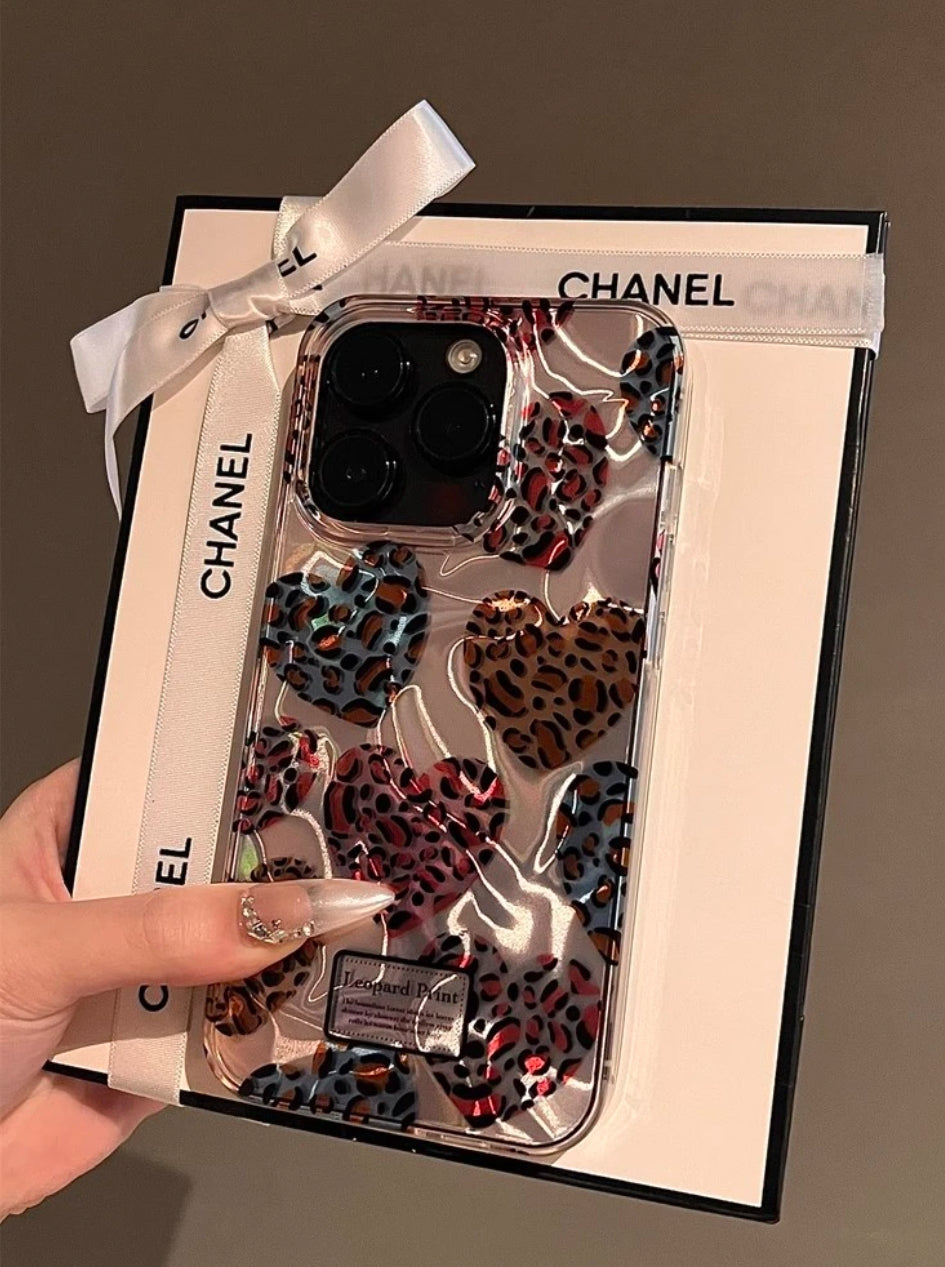 Leopard print heart apple phone case For Iphone
