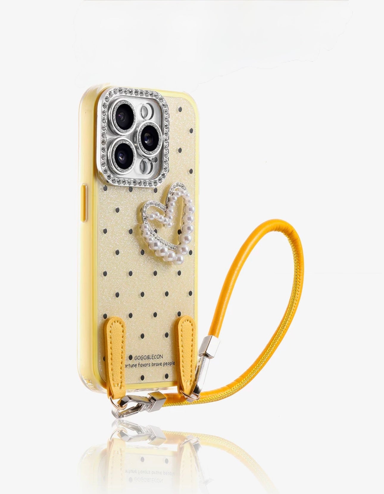 Pre-Order yellow polka dot Case with heart & Charm For iphones