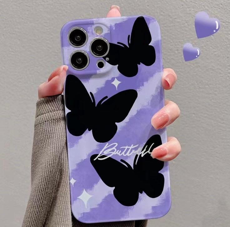 Purple Black plastic Butterfly Case For iPhone