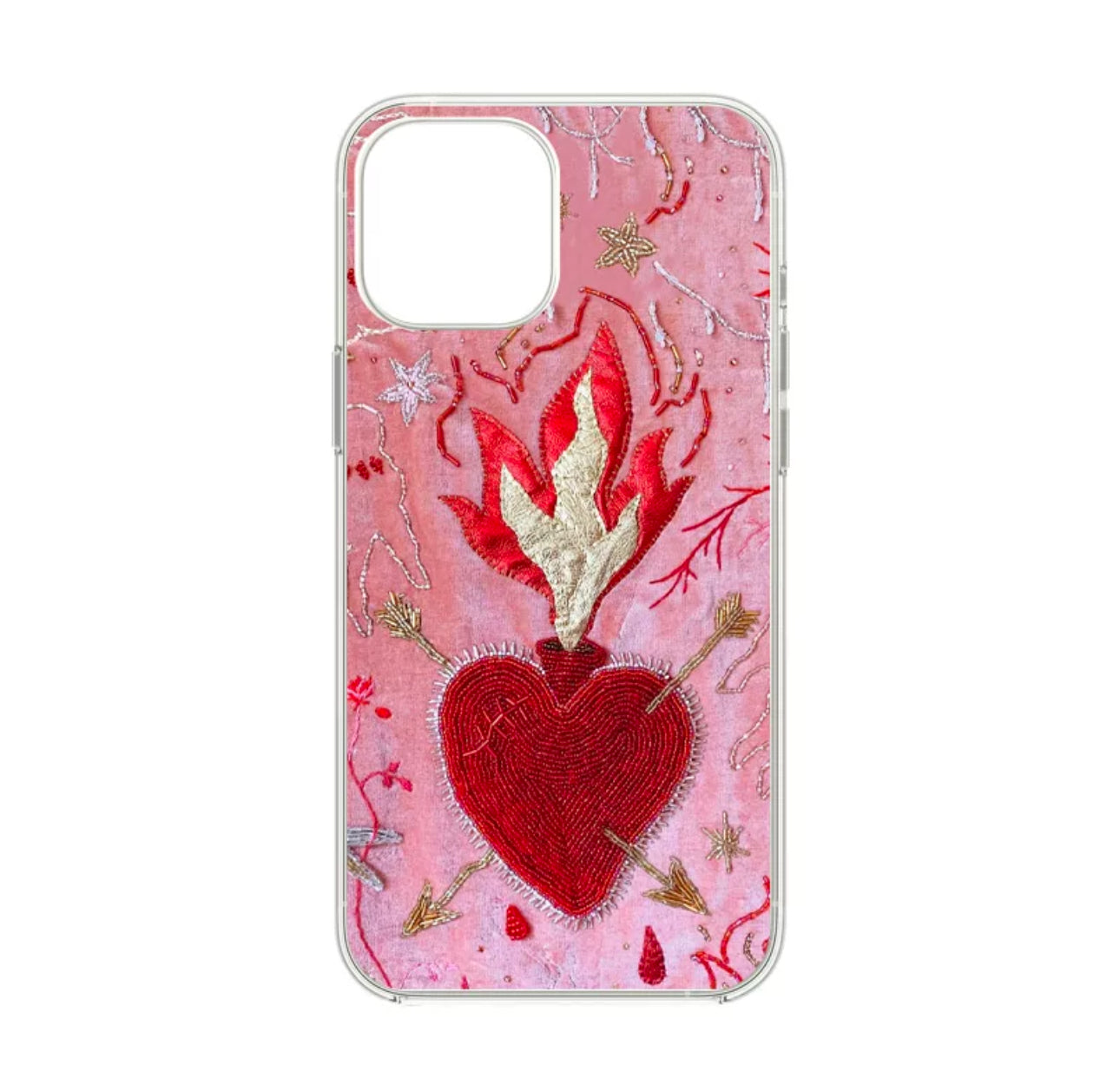 Embroidered Pink Heart Case For iPhones