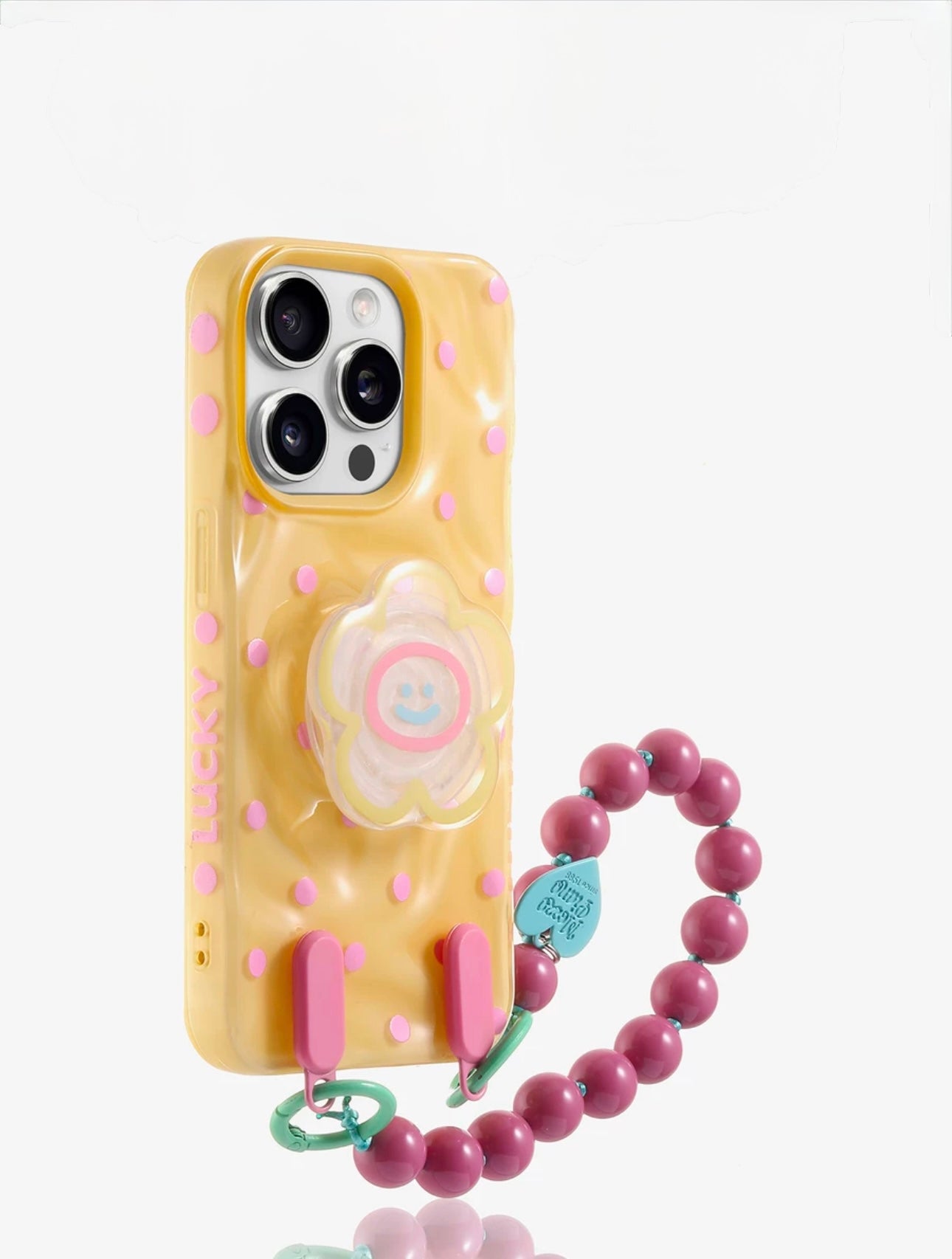Pre-Order Yellow polka dot flower strap with Charm Case For iphones