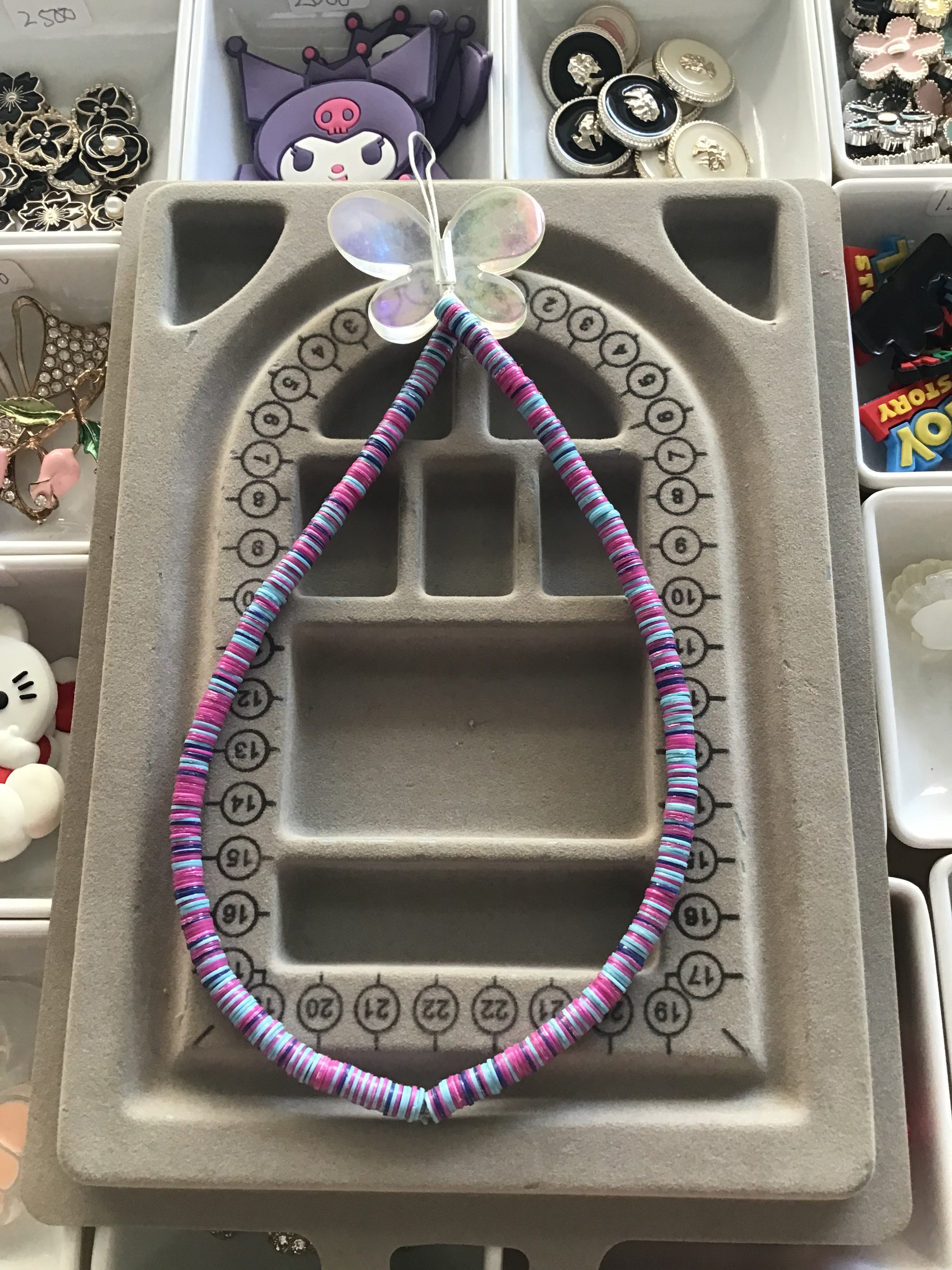 Multi color purple & white butterfly phone charm