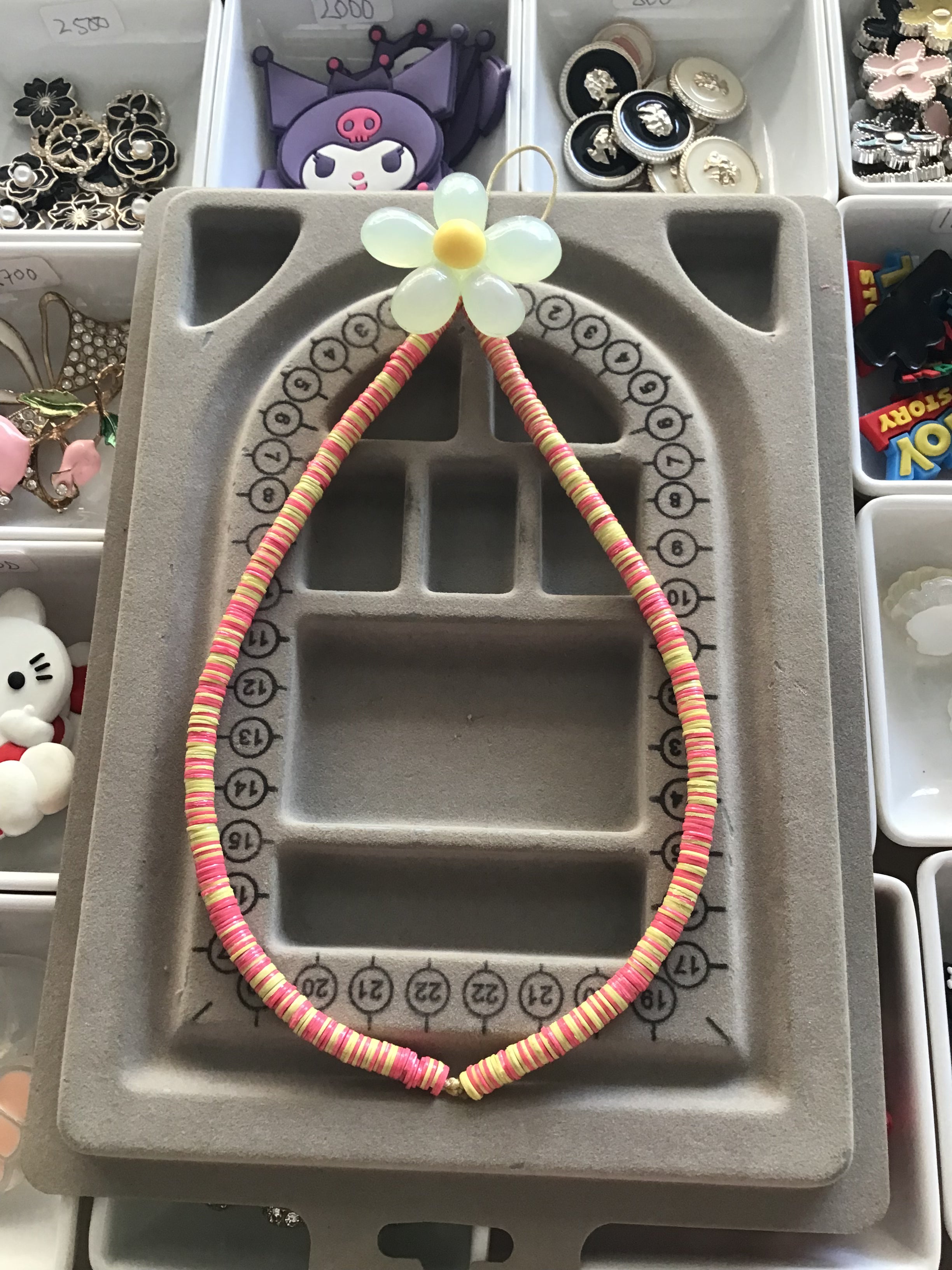 Pink & yellow with flower phone charm