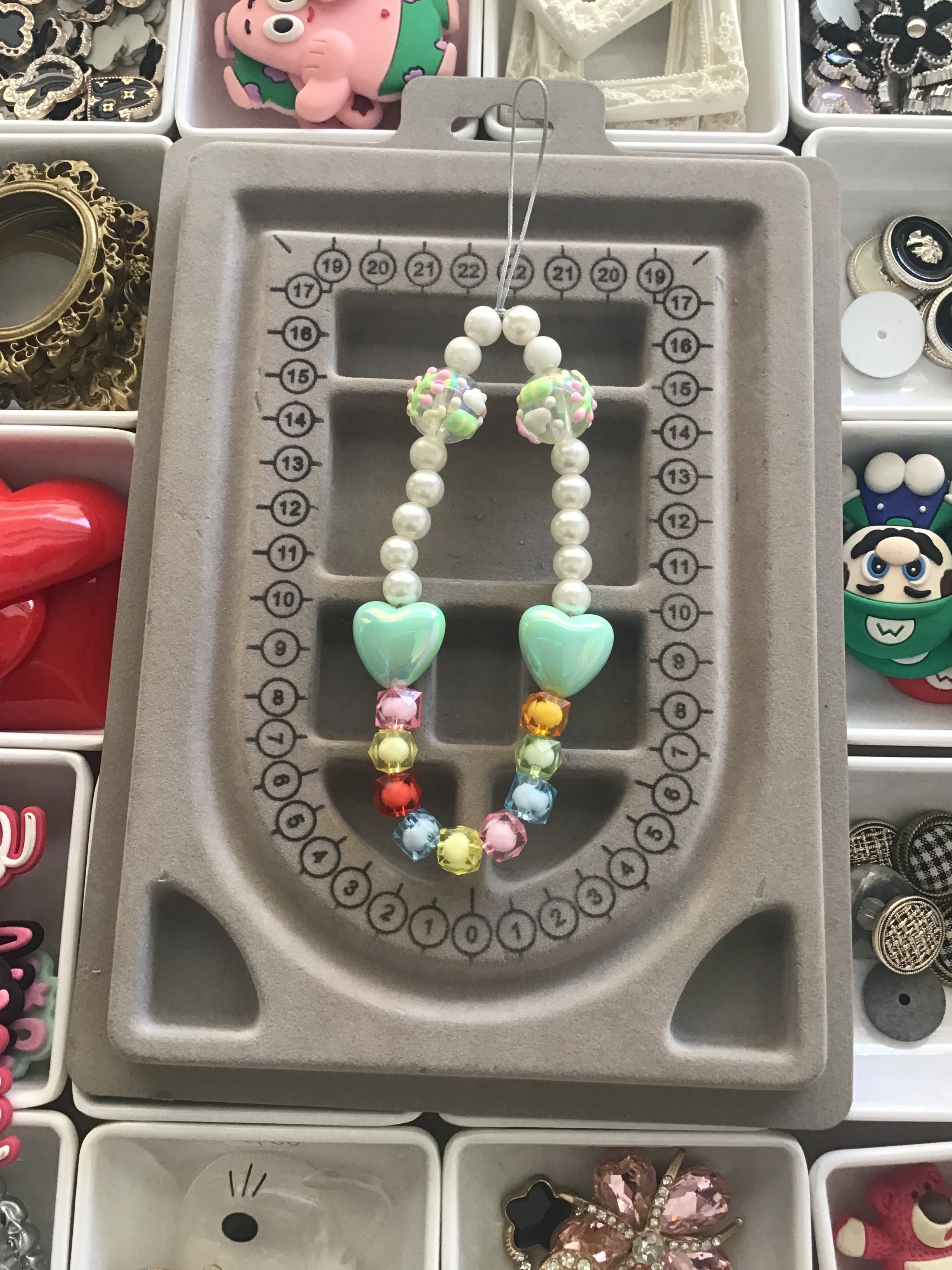 White pearl sea blue heart charm