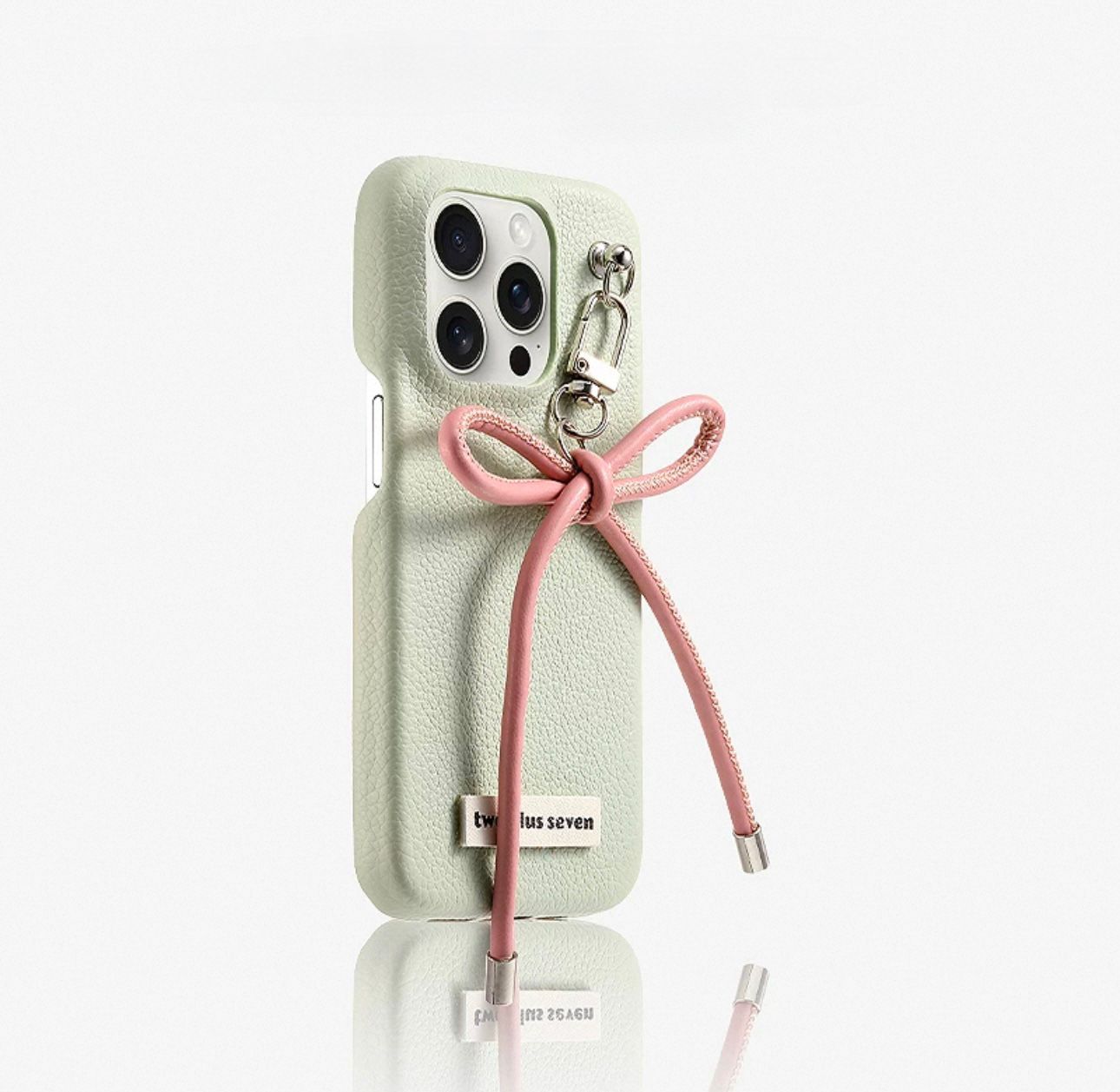 Pre-Order Green leather case with pink charm For IPhone