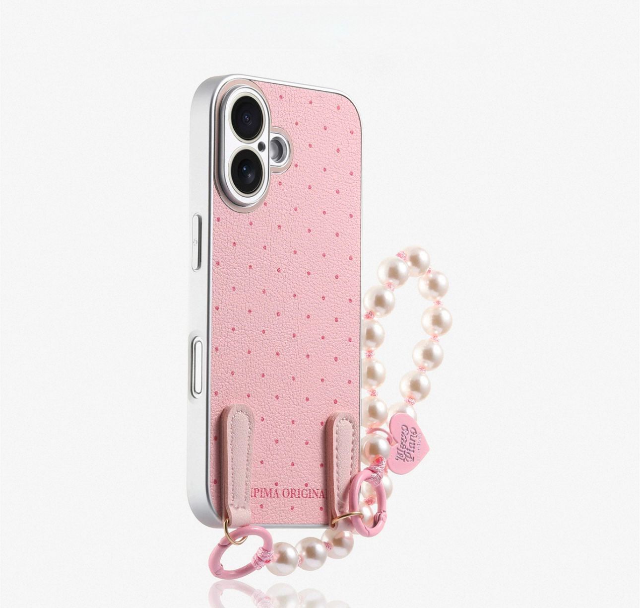 Pre-Order Polka Dot pink case with pearls charm For IPhone