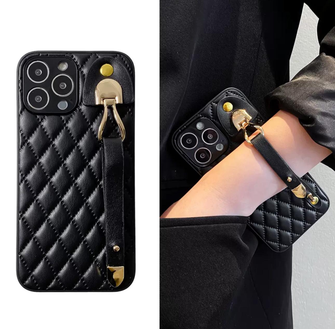 black jet case with hand strap for iphone