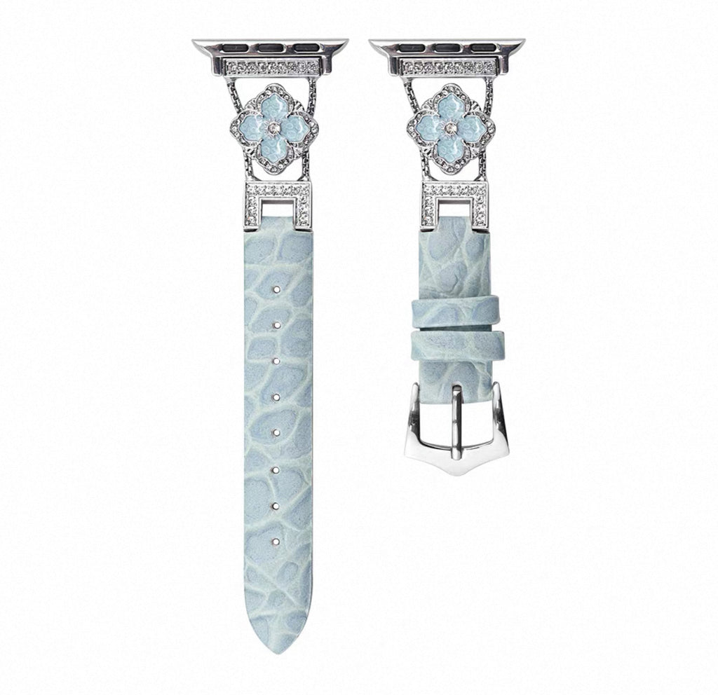 Luxury Croc Pattern Leather Smartwatch Band with Crystal Flower Design  Series 1–9 (Silver/Gold/Rose Gold)