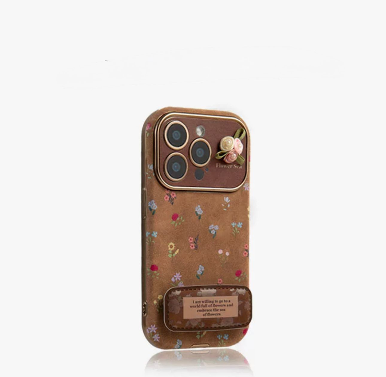 Brown Floral Phone Case with 3D Flower