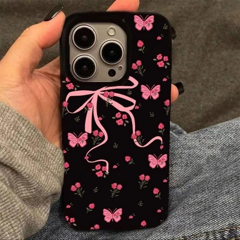 Pink Bow Black Case For Iphones