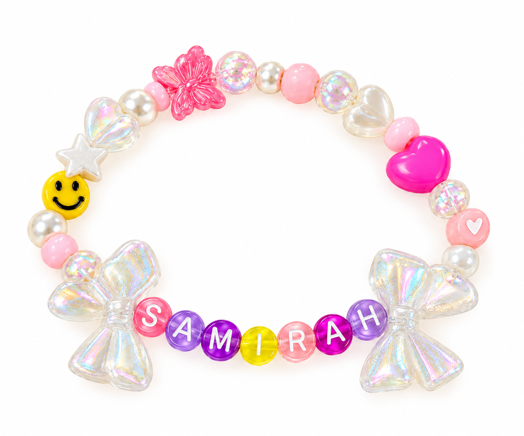 Personalized Beaded Name Bracelet with Bows