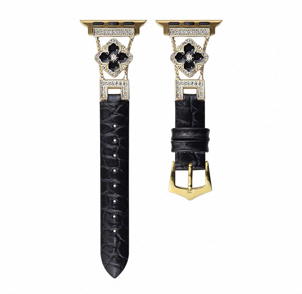 Luxury Croc Pattern Leather Smartwatch Band with Crystal Flower Design  Series 1–9 (Silver/Gold/Rose Gold)