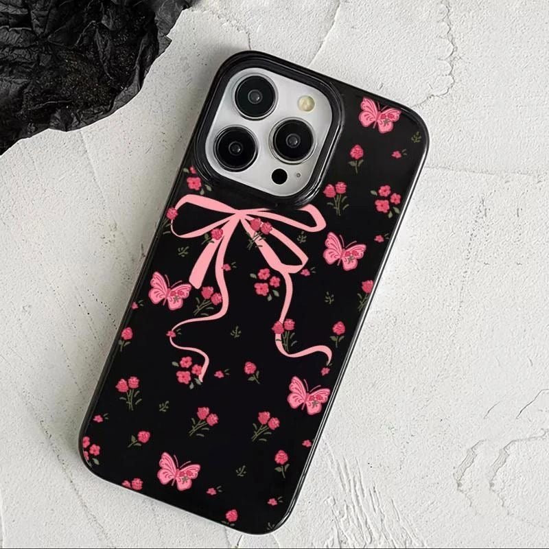 Pink Bow Black Case For Iphones