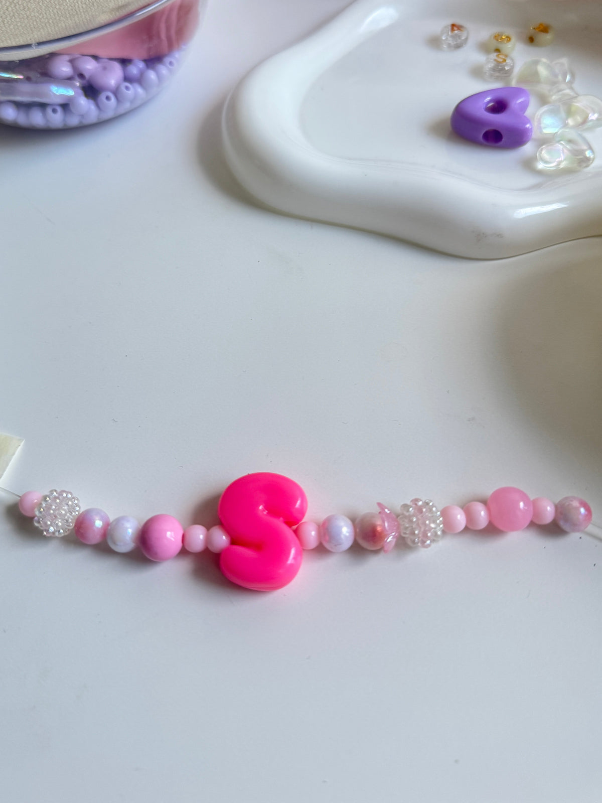 Personalized Pink Initial Beaded Bracelet