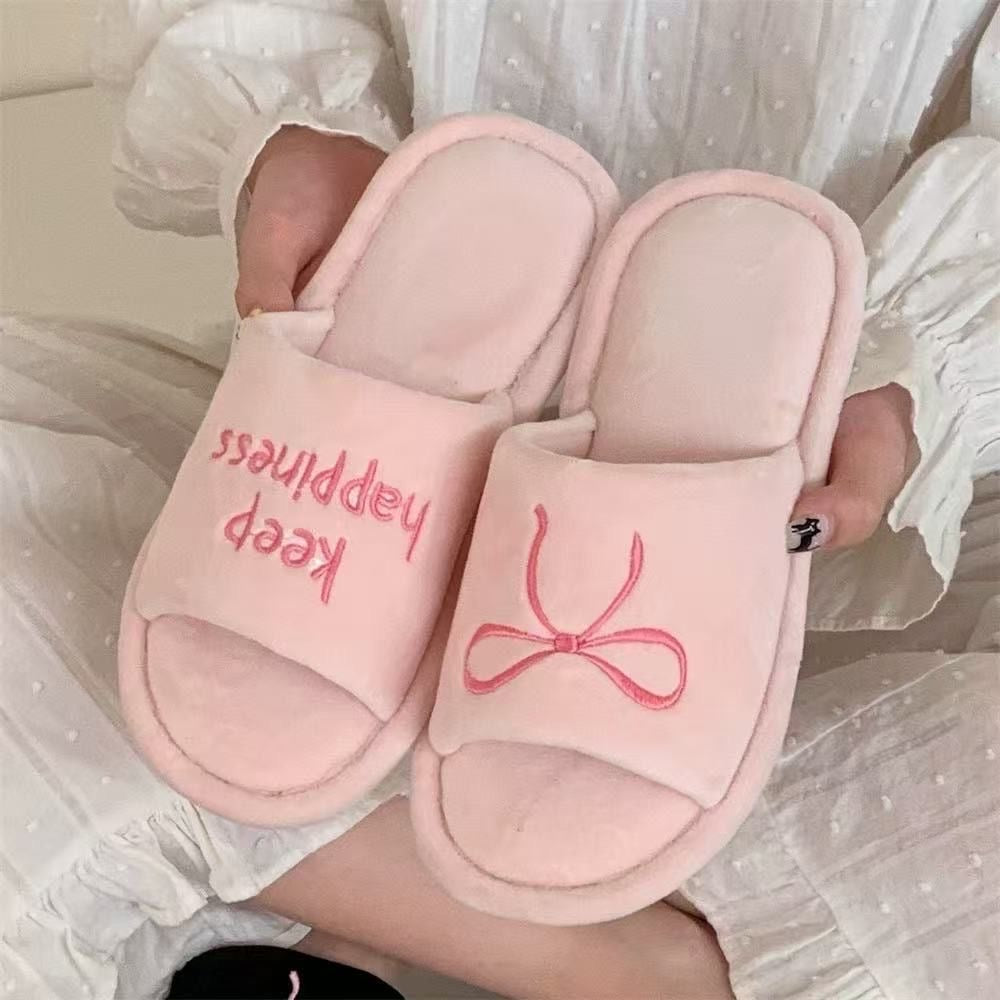 Pre-Order Korean-style butterfly knot four-season floor casual non-slip autumn winter home slippers