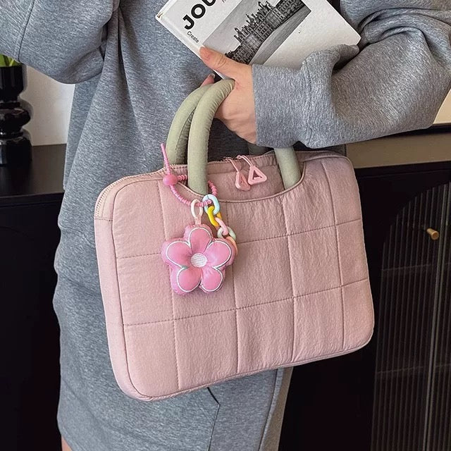 Puffy Flower Handle Laptop Bag