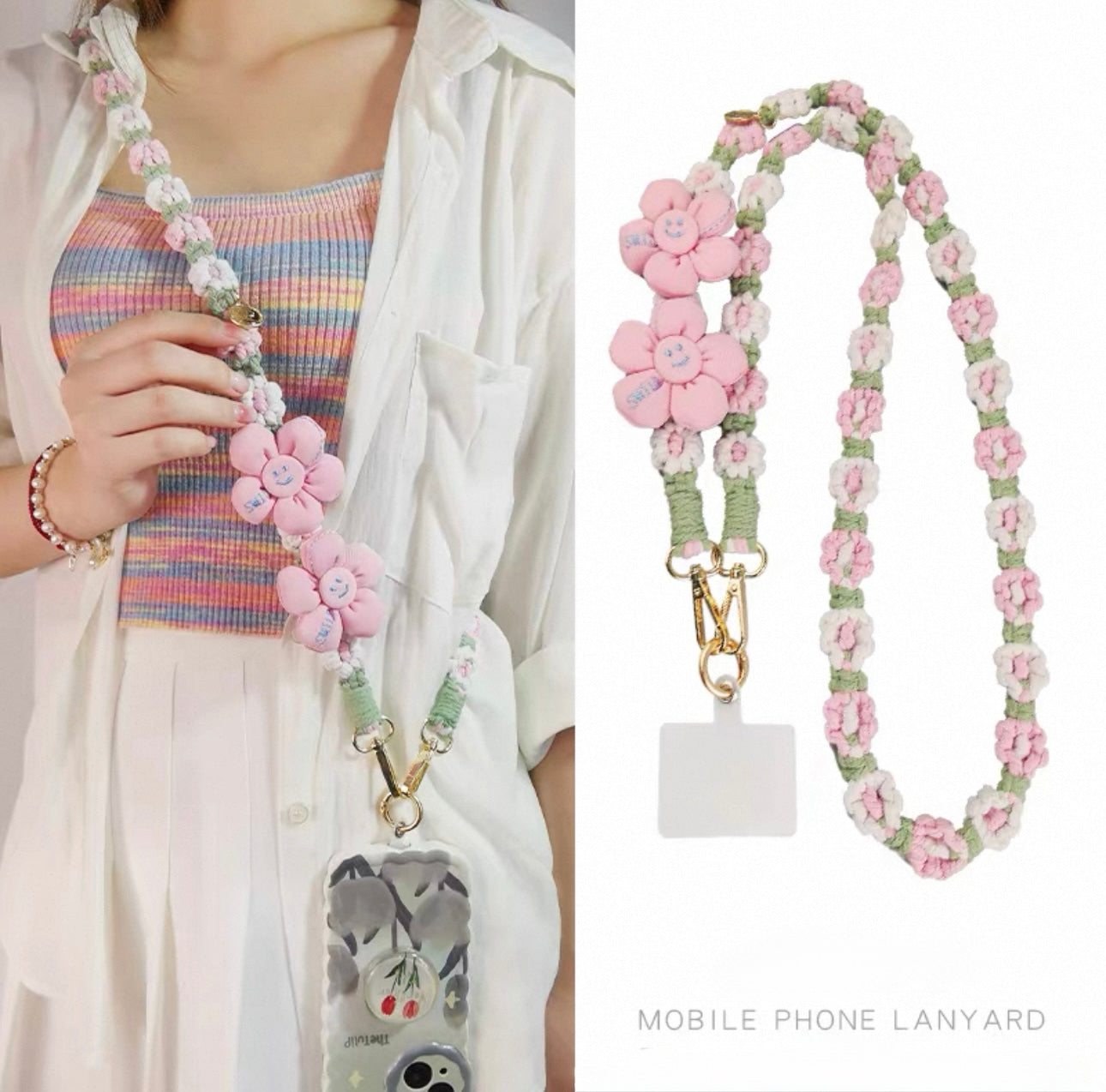 Pink Green Crossbody Phone strap