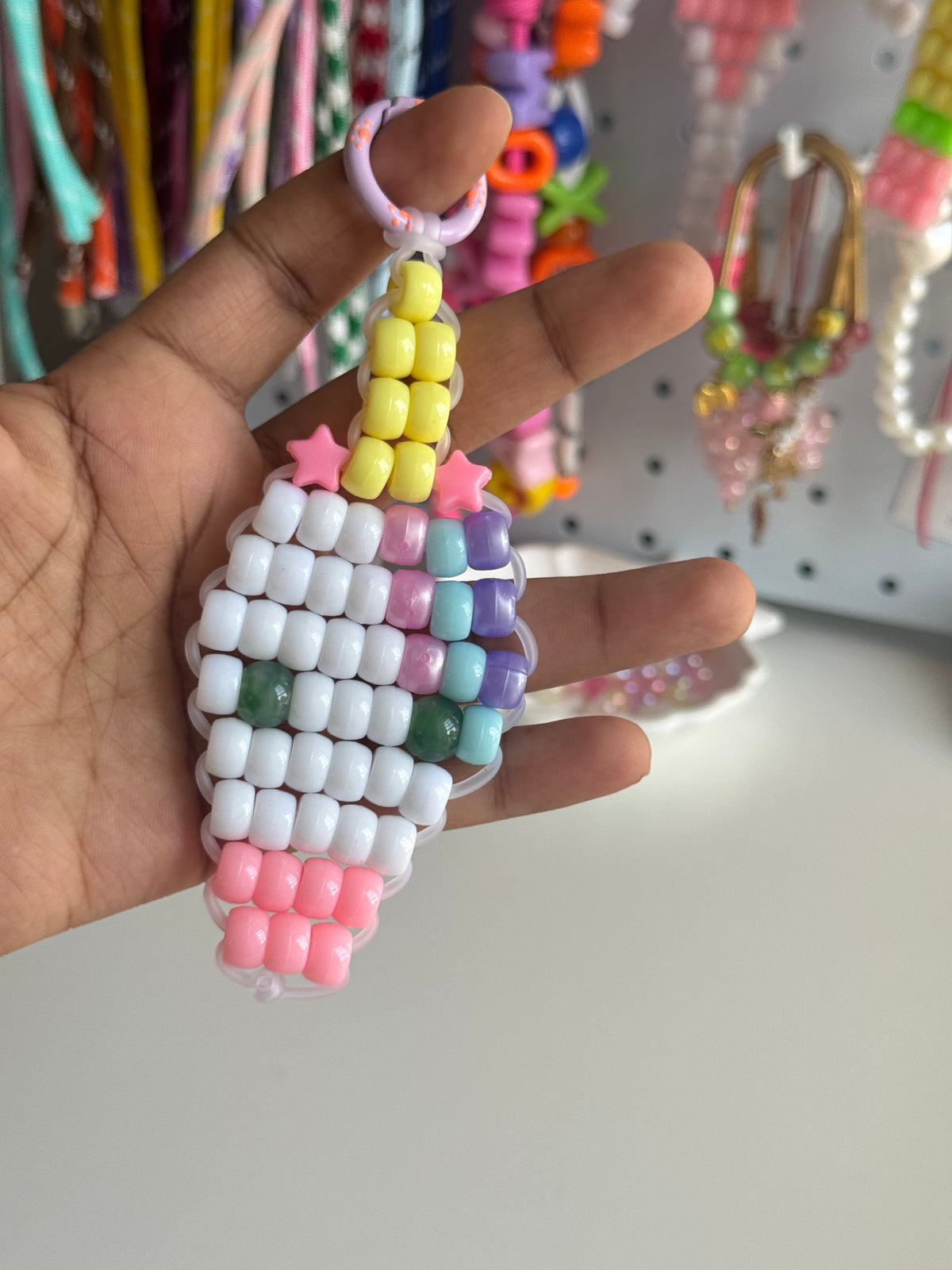 Pony Bead Unicorn Keychain