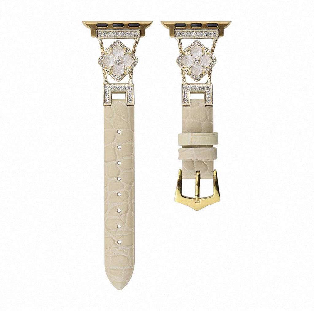 Luxury Croc Pattern Leather Smartwatch Band with Crystal Flower Design  Series 1–9 (Silver/Gold/Rose Gold)