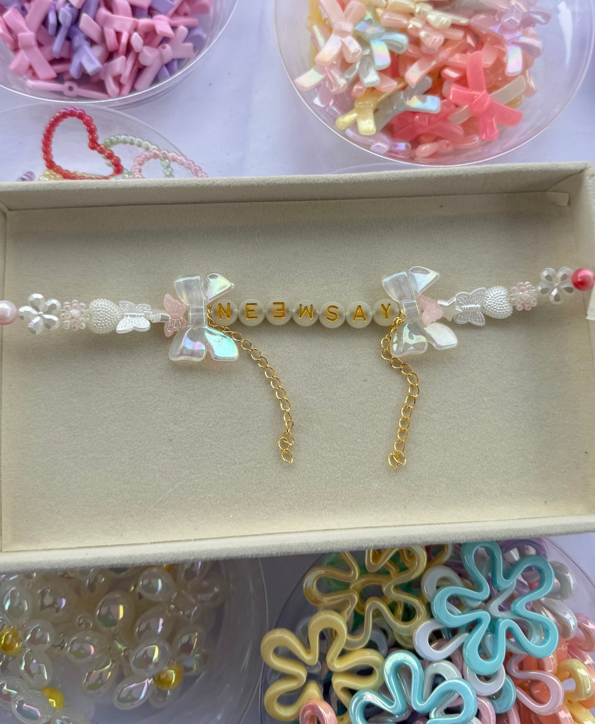 Personalized Pearl & Bow Name Bracelet