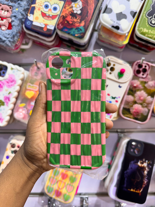 Green Peach Grid Case For iPhones