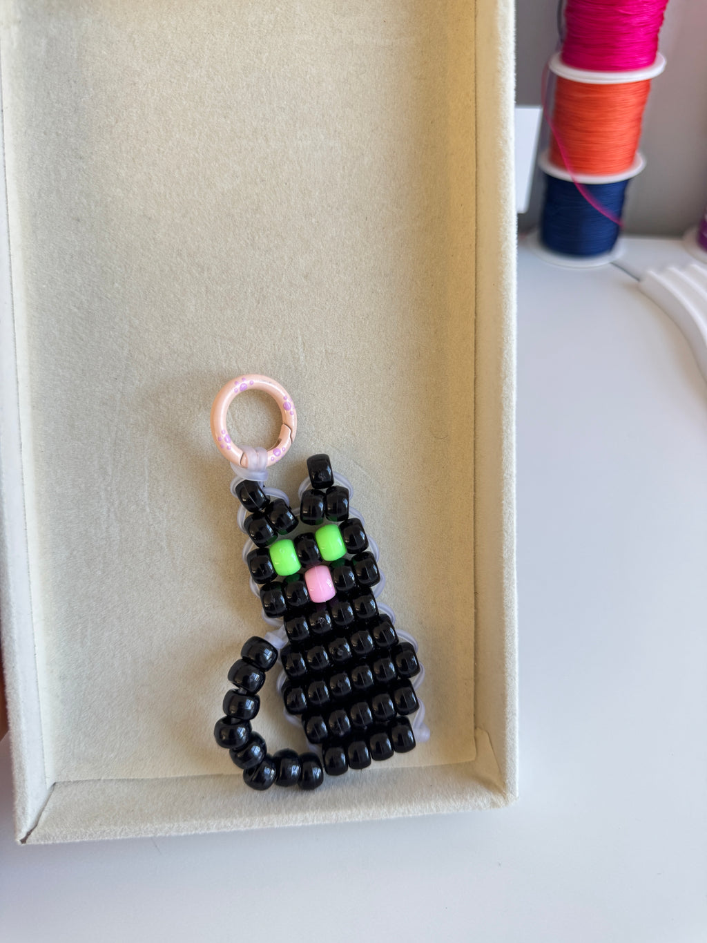 Pony Bead Black Cat Keychain