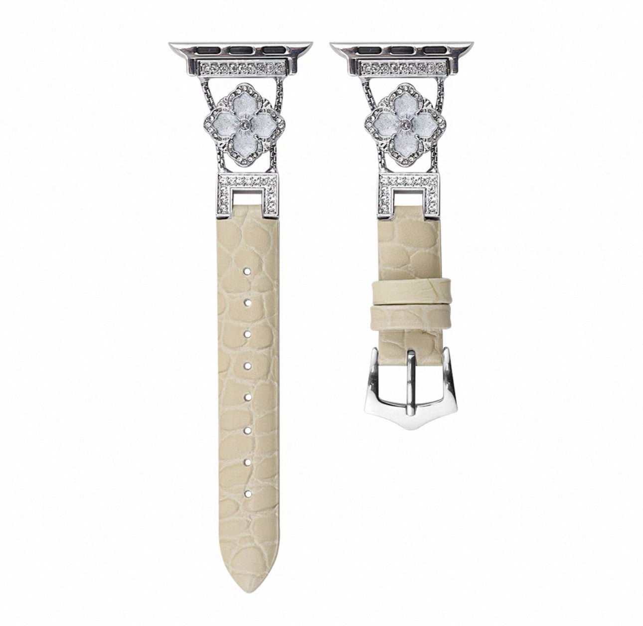 Luxury Croc Pattern Leather Smartwatch Band with Crystal Flower Design  Series 1–9 (Silver/Gold/Rose Gold)